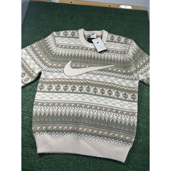 NIKE CABLE KNIT CREWNECK SWEATER MEN’S XS BEIGE LOOSE FIT - Picture 9 of 13